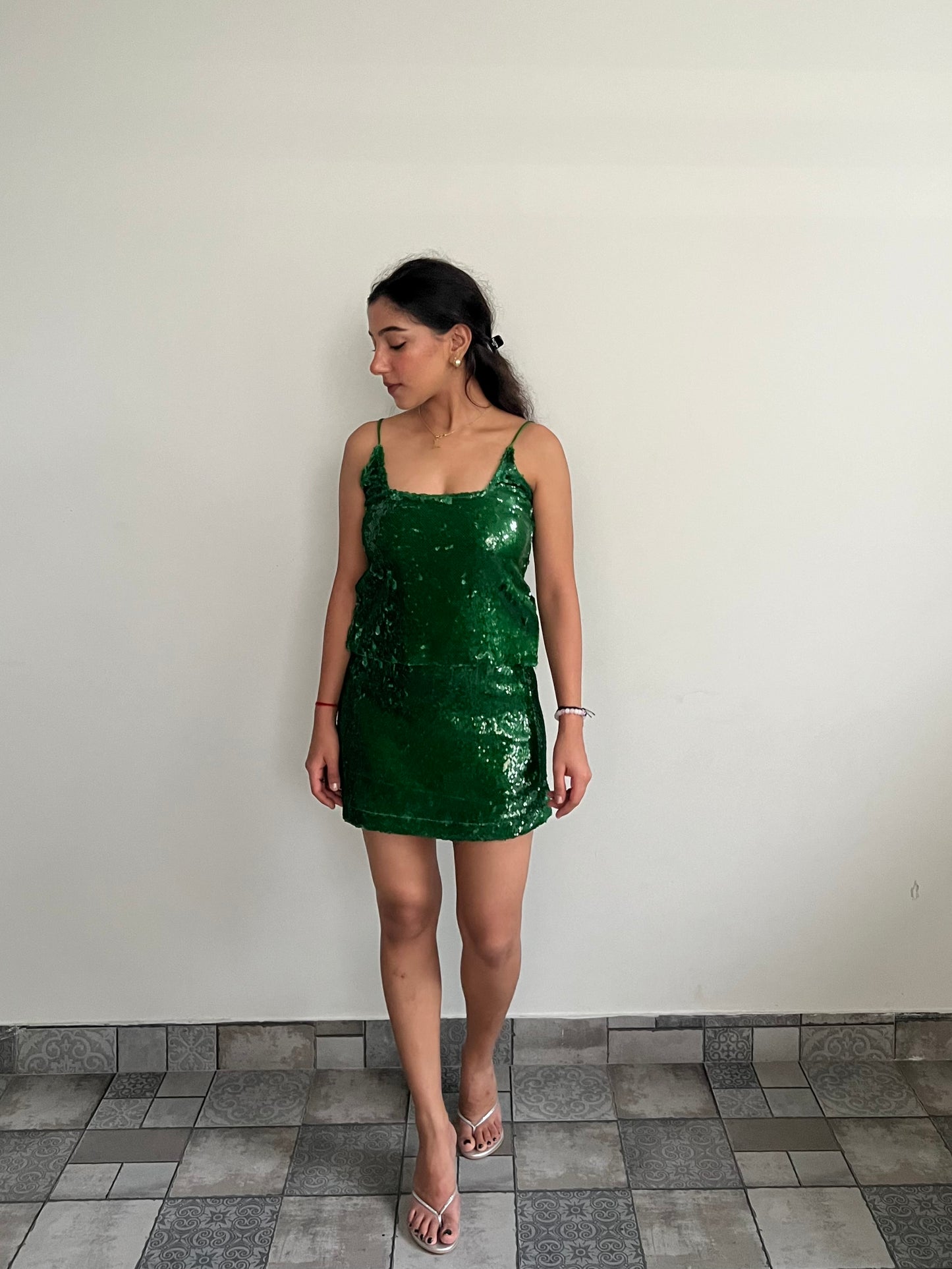 Emerald Green Water Sequin Skirt & Top SET