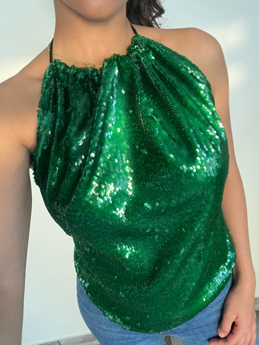 Emerald Water Sequin Tie up Top