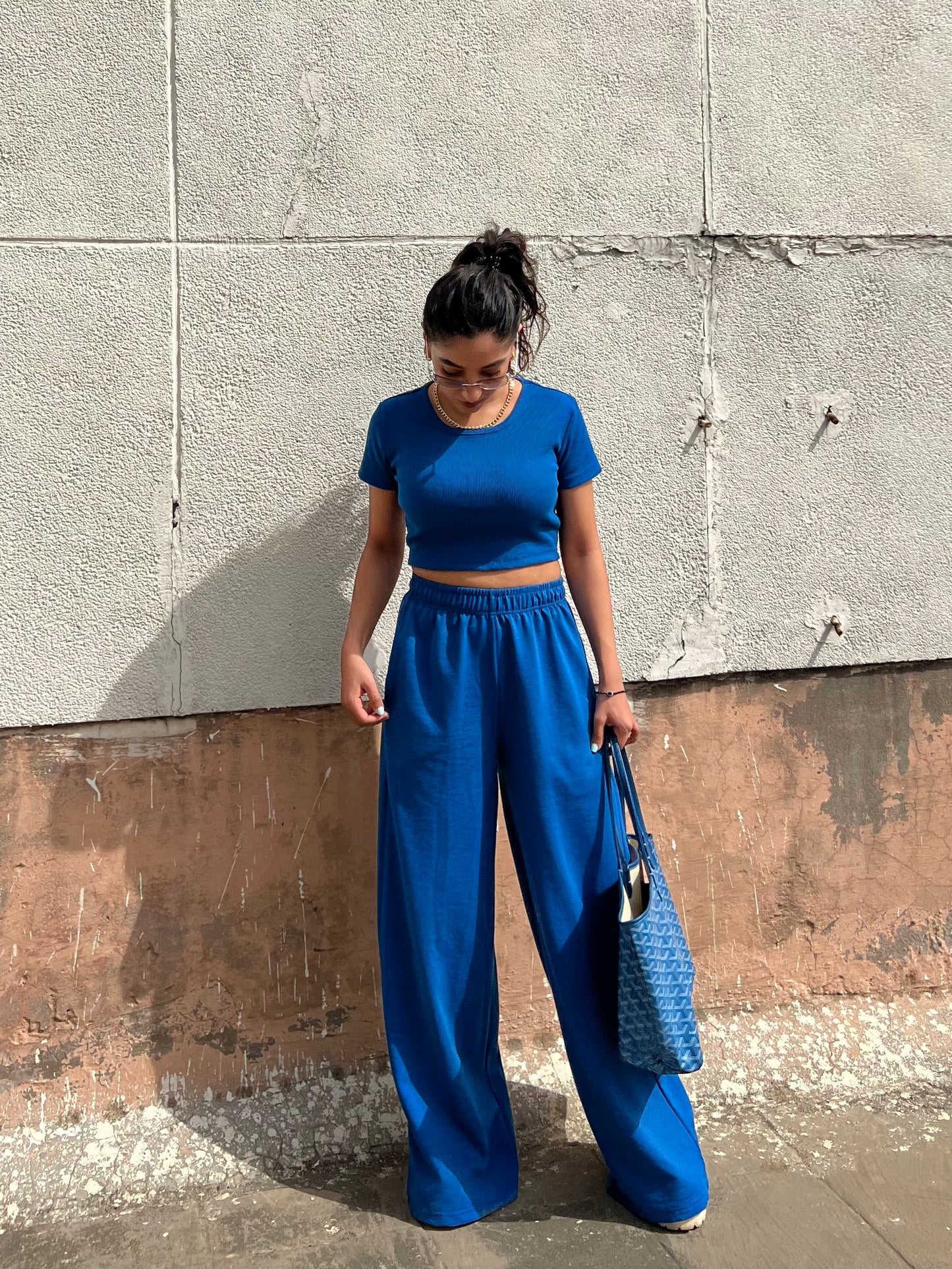 Electric blue French Terry Half Sleeves Set