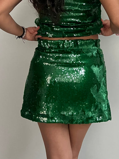 Emerald Green Water Sequin Skirt & Top SET