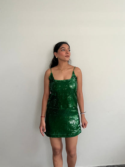 Emerald Green Water Sequin Skirt & Top SET