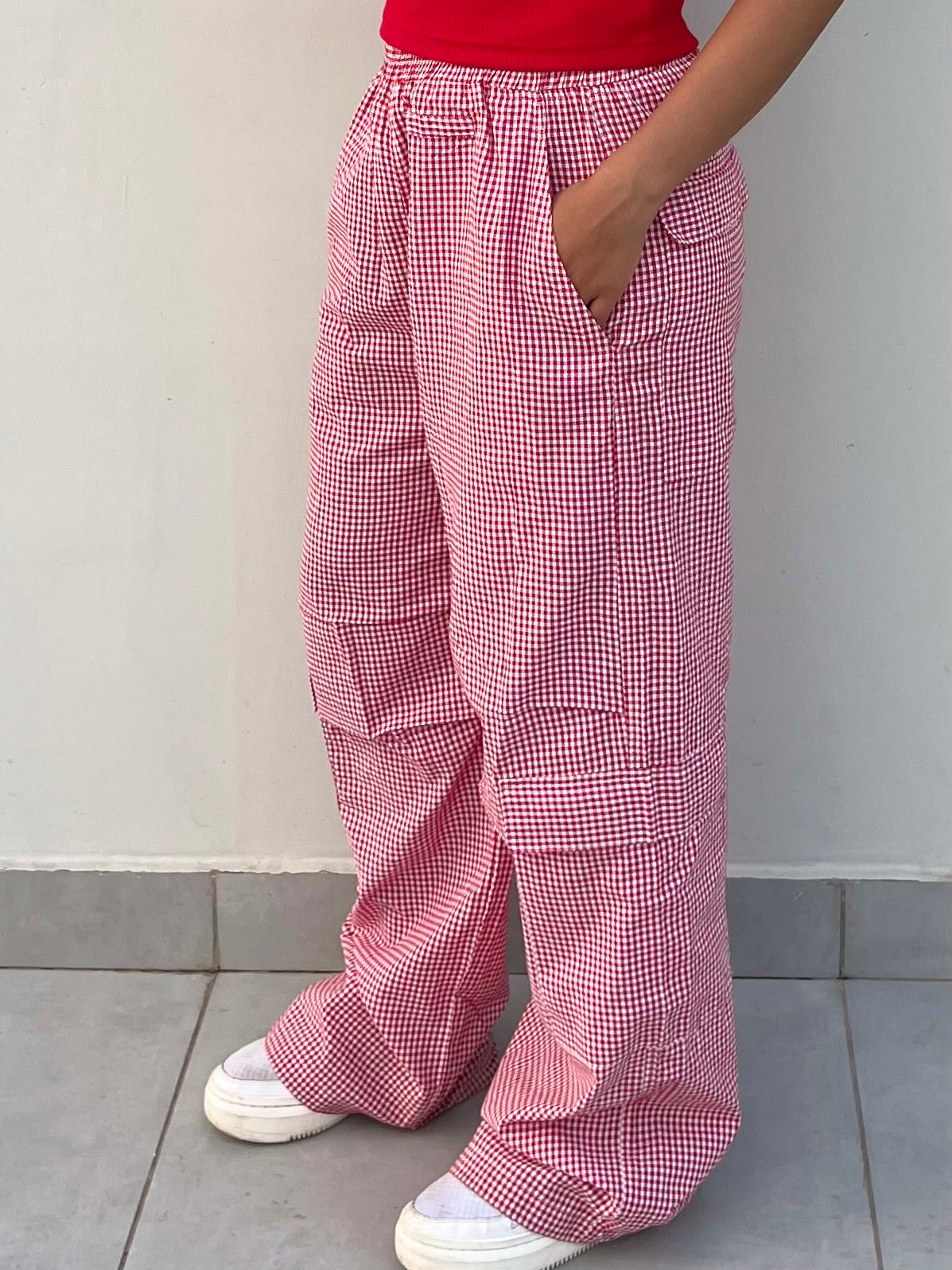 Cotton linen Blend Gingham Pants Only