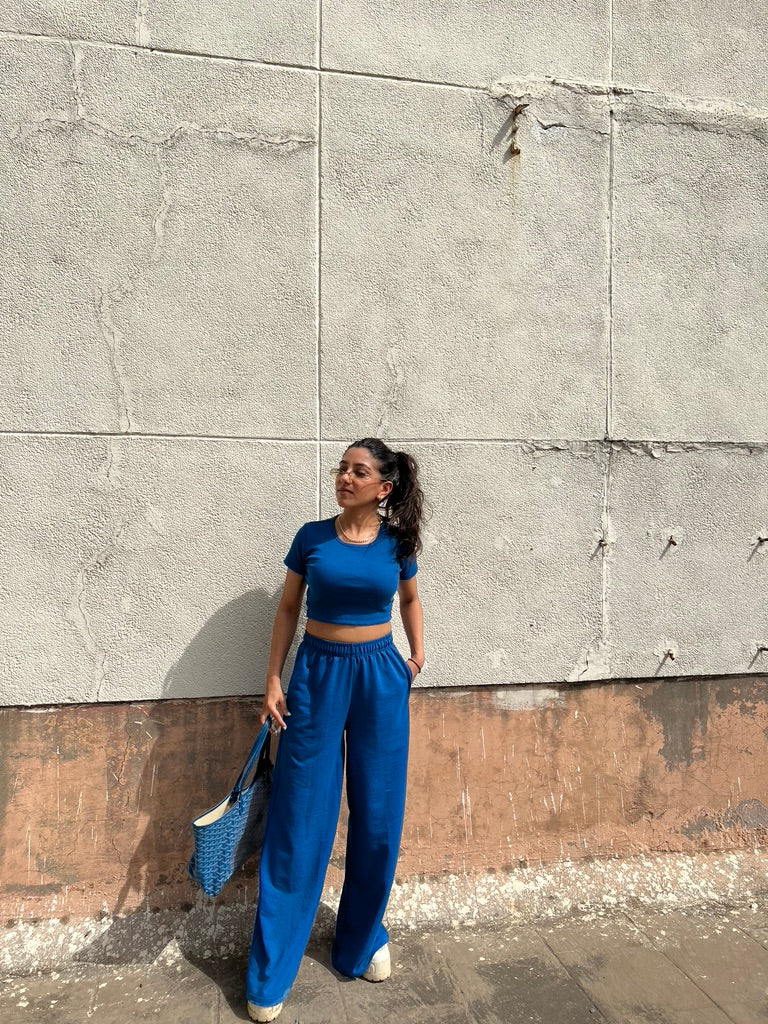 Electric blue French Terry Half Sleeves Set