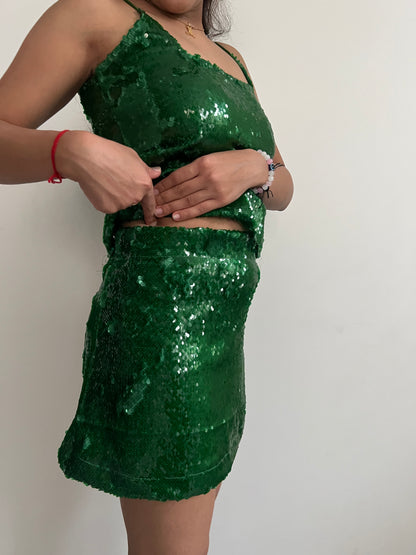 Emerald Green Water Sequin Skirt & Top SET