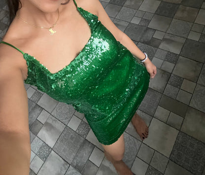 Emerald Green Water Sequin Skirt & Top SET