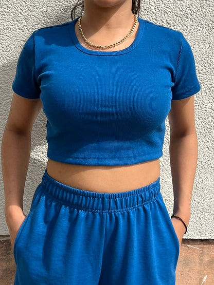 Electric blue French Terry Half Sleeves Set