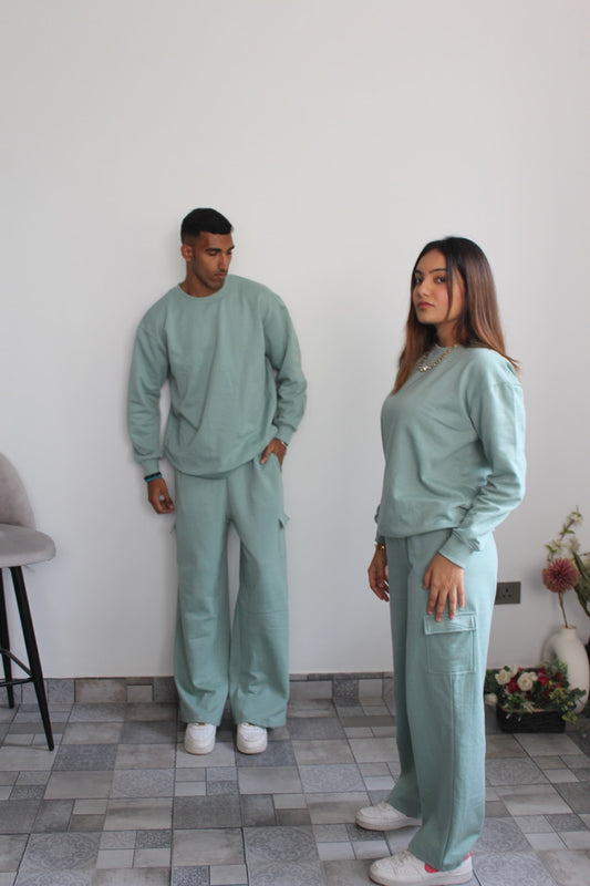 Cotton Fleece Stone Blue Sweatshirt Unisex Set