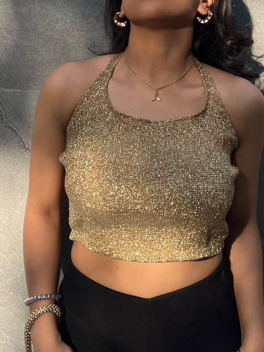 Gold Cotton Shimmer Halter Top