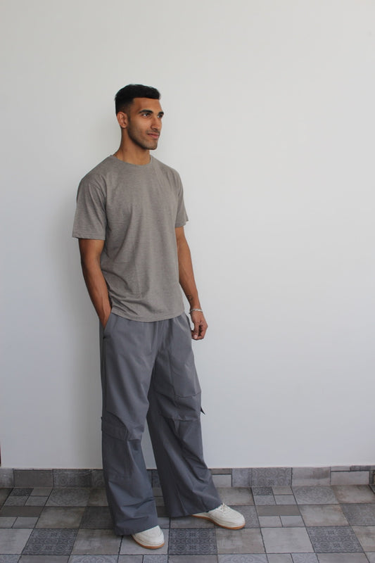 Men Grey Parachute Cargo Co-ord