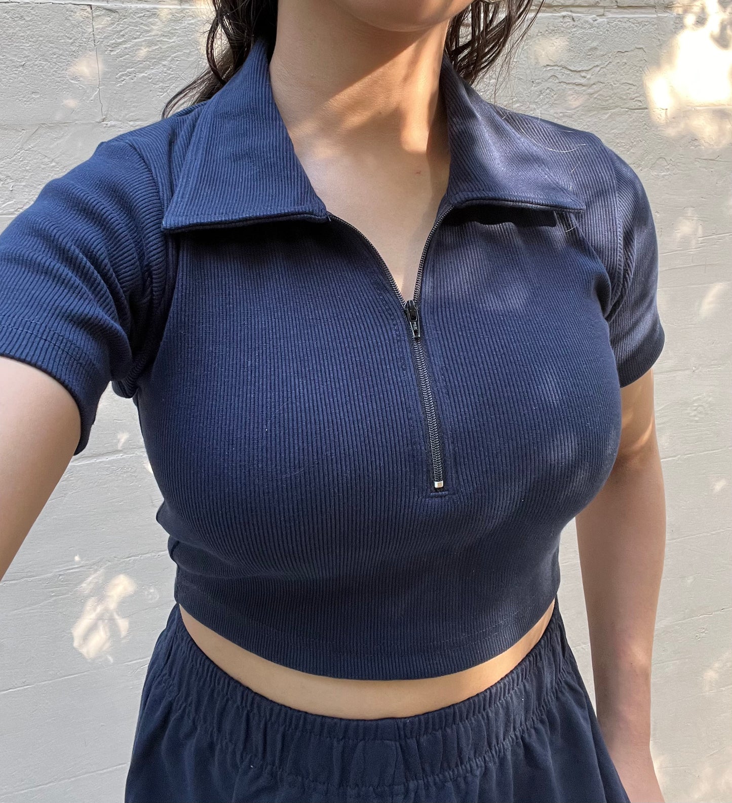 Navy Blue French Terry Half Sleeves Set