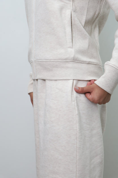 Fleece Cream Melange Zipper & Fleece Pants SET