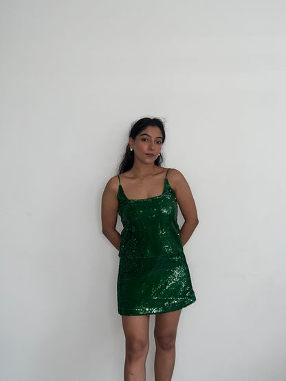 Emerald Green Water Sequin Skirt & Top SET