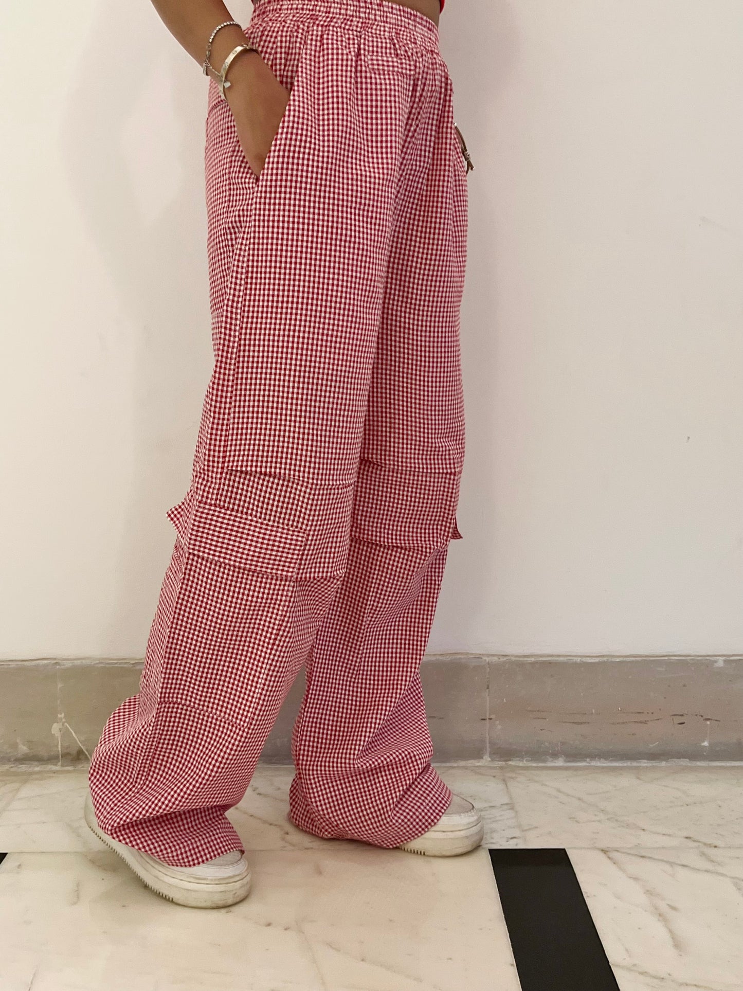 Cotton linen Blend Gingham Pants Only