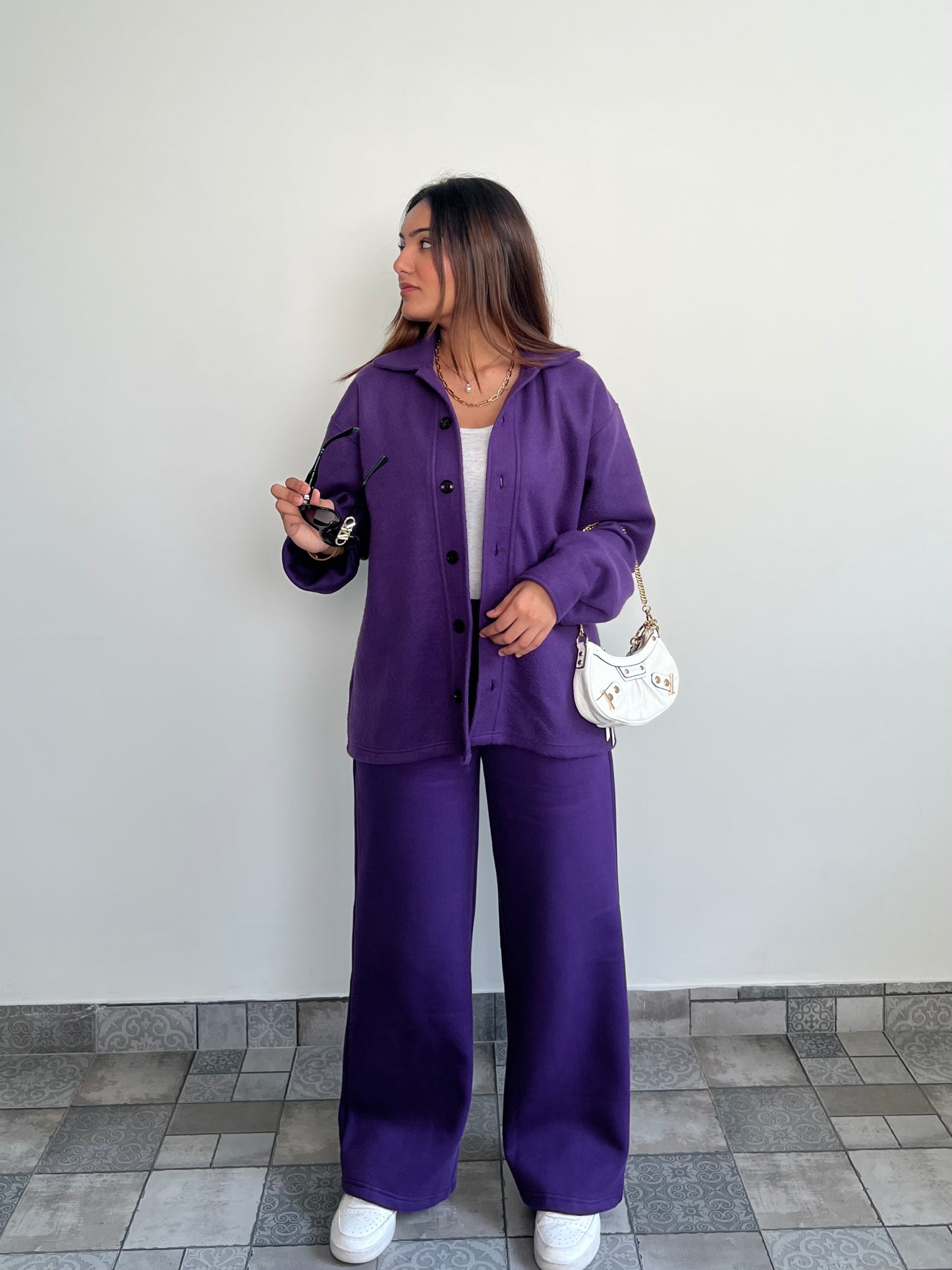 Cotton Fleece Dark Purple Unisex Co-ord