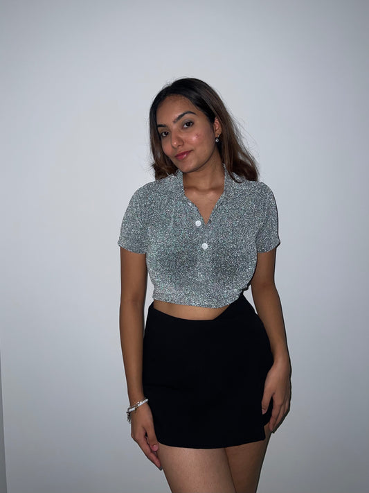 Silver Cotton Shimmer Crop Top