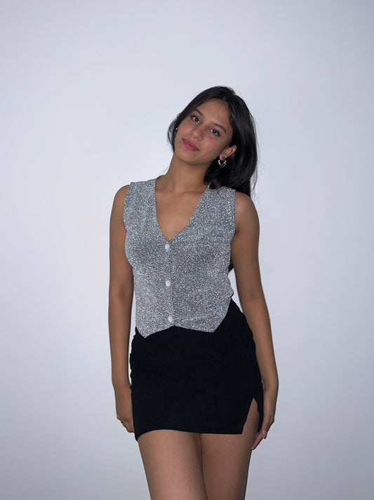 Silver Cotton Shimmer WaistCoat