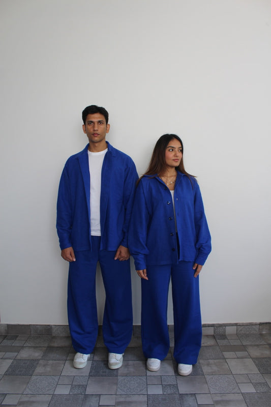 Cotton Fleece Electric Blue Unisex Co-ord