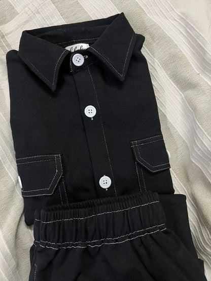 Black French Terry Men's Shirt Co-ord