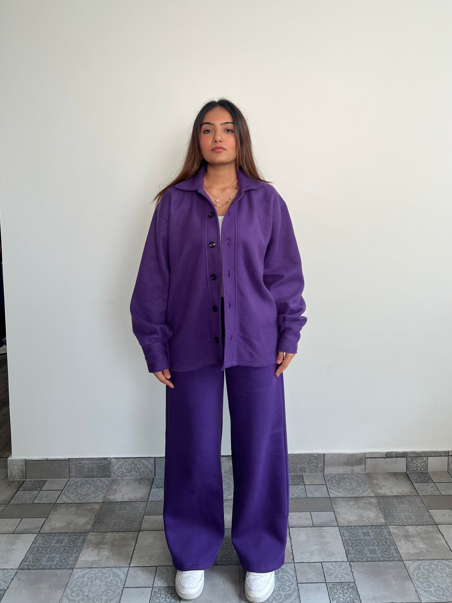 Cotton Fleece Dark Purple Unisex Co-ord