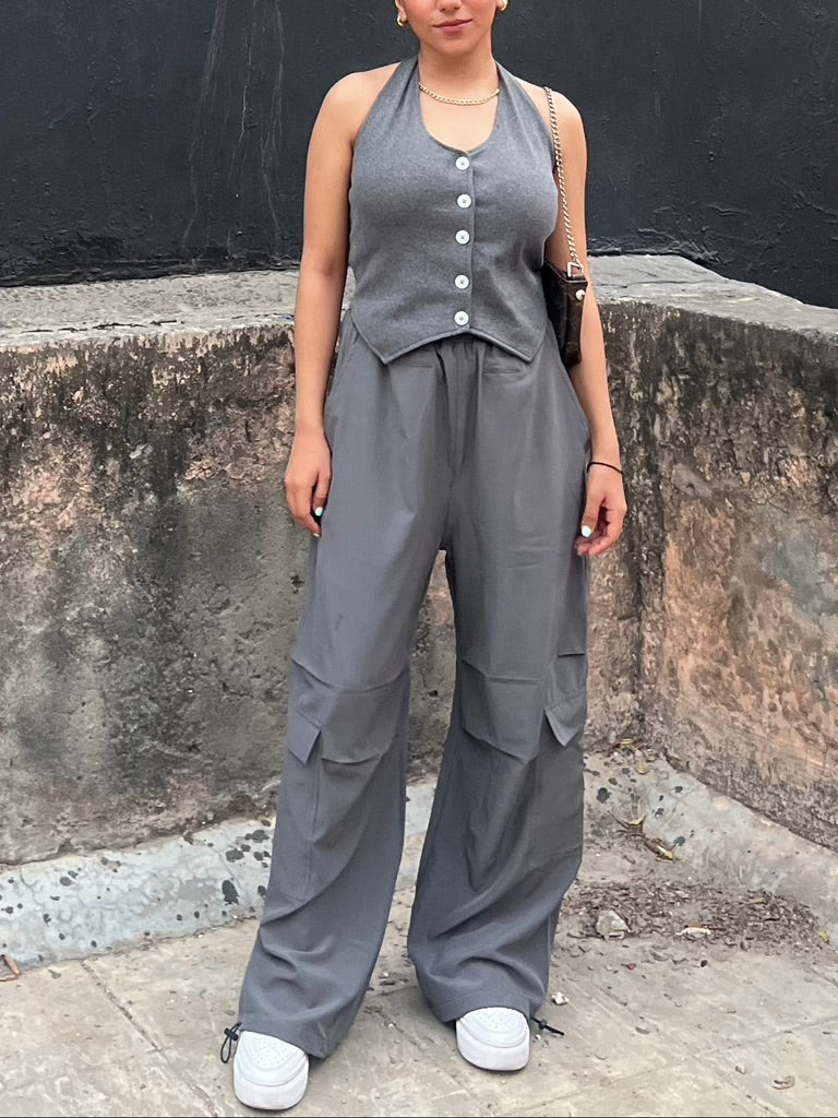 Grey Waistcoat Parachute Cargo Co-ord