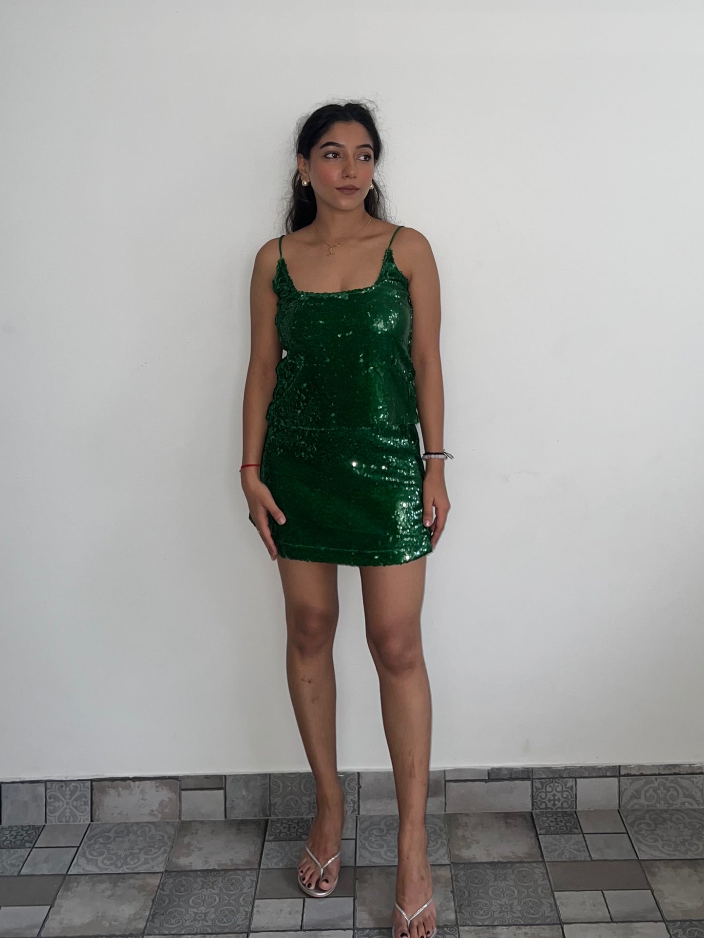 Emerald Green Water Sequin Skirt & Top SET