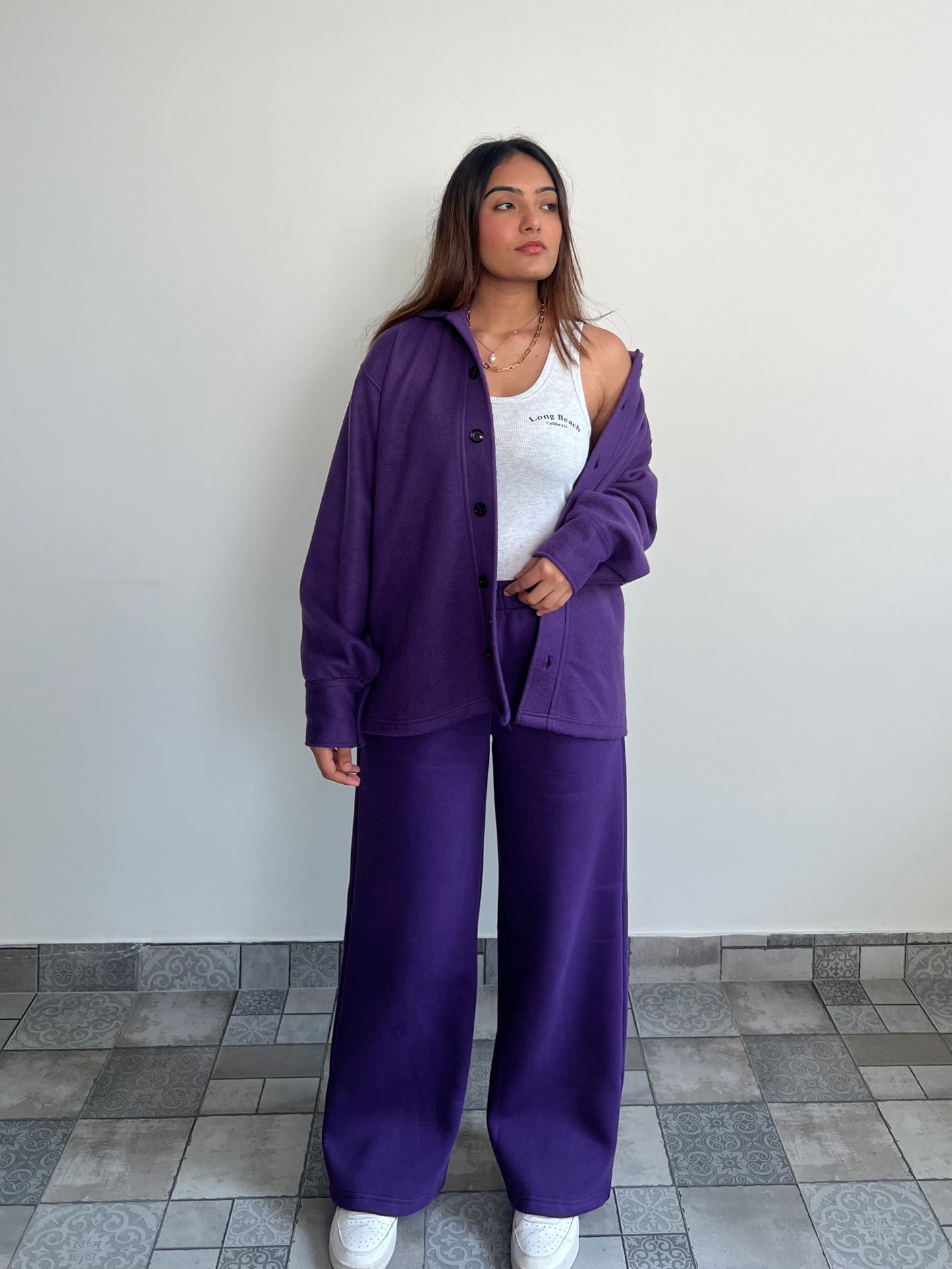 Cotton Fleece Dark Purple Unisex Co-ord