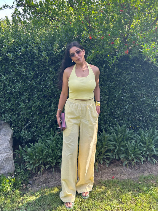 Yellow Halter Gingham Pant Set