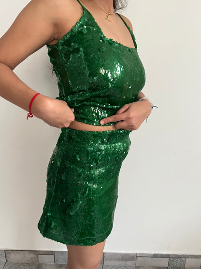 Emerald Green Water Sequin Skirt & Top SET