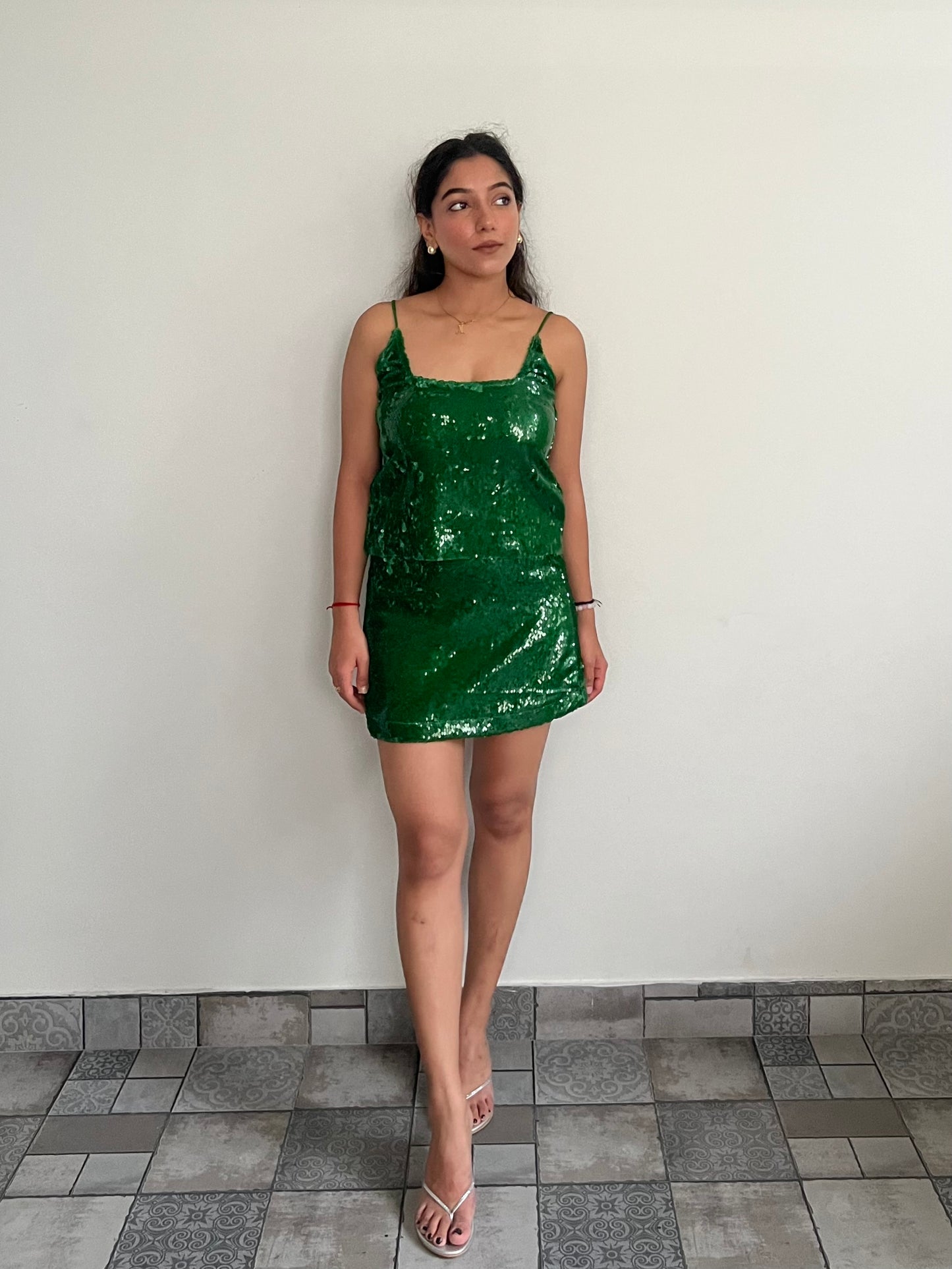 Emerald Green Water Sequin Skirt & Top SET