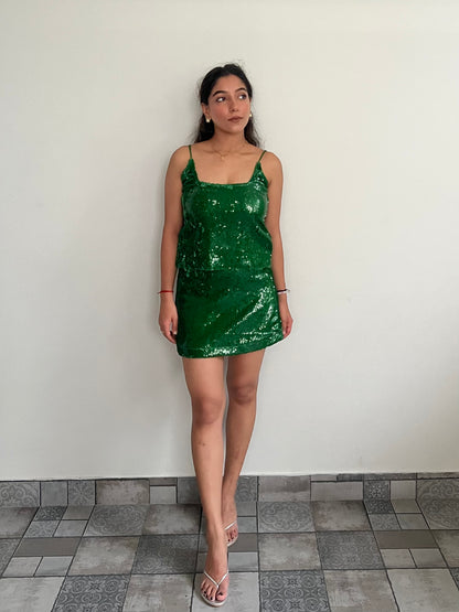 Emerald Green Water Sequin Skirt & Top SET