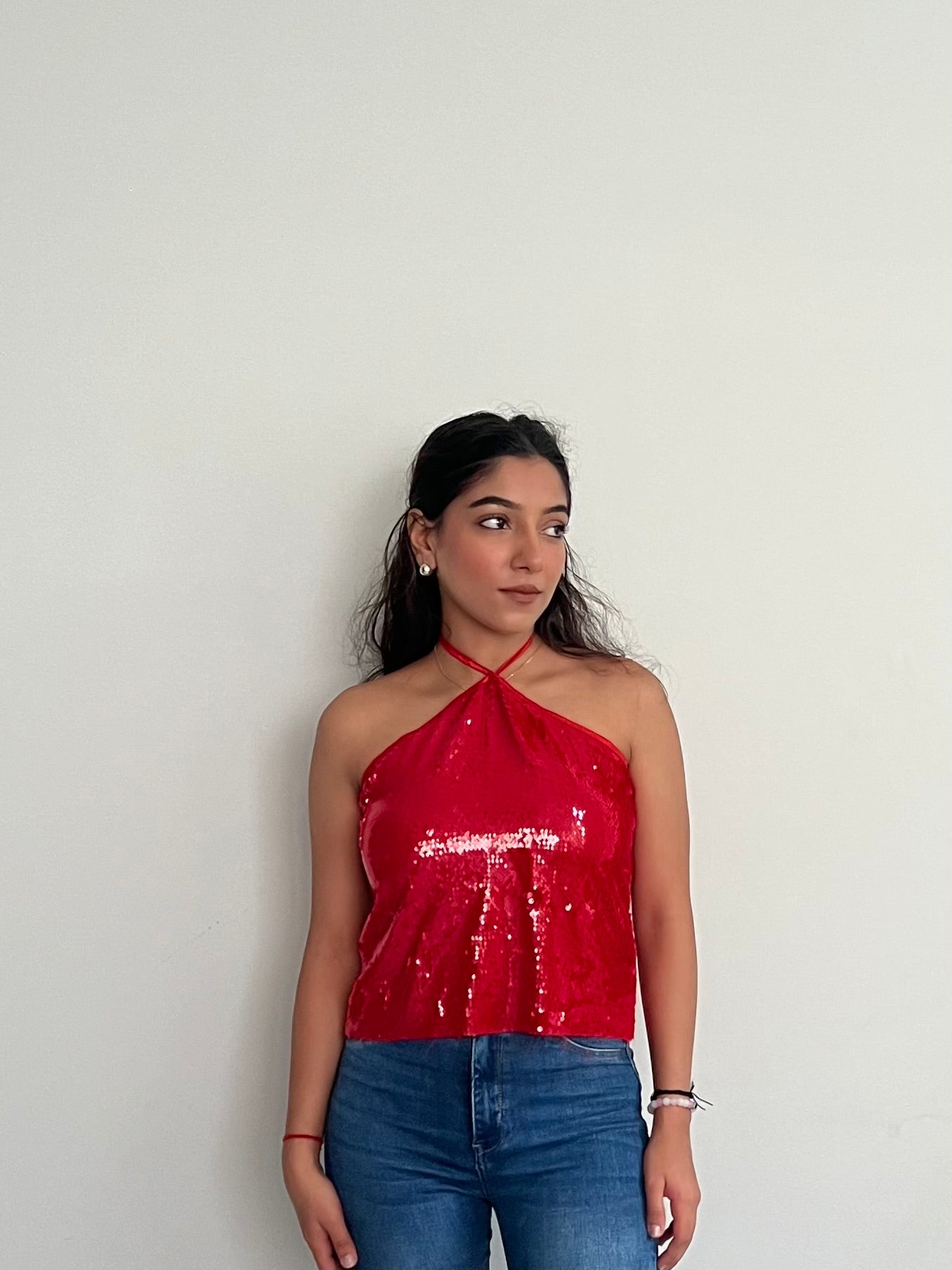 Red Water Sequin Halter Top ONLY