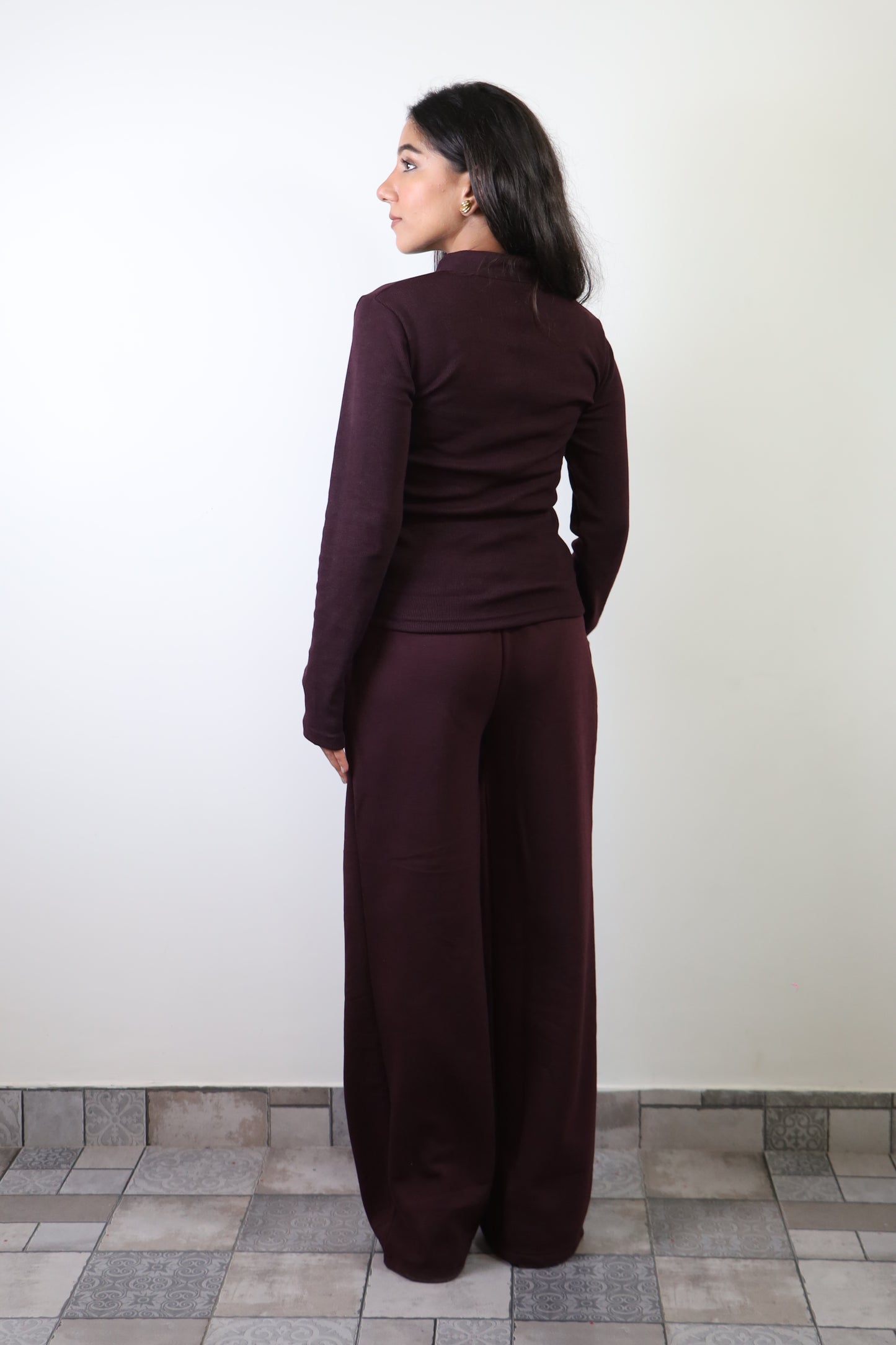 Burgundy Rib Full Sleeves Top ONLY