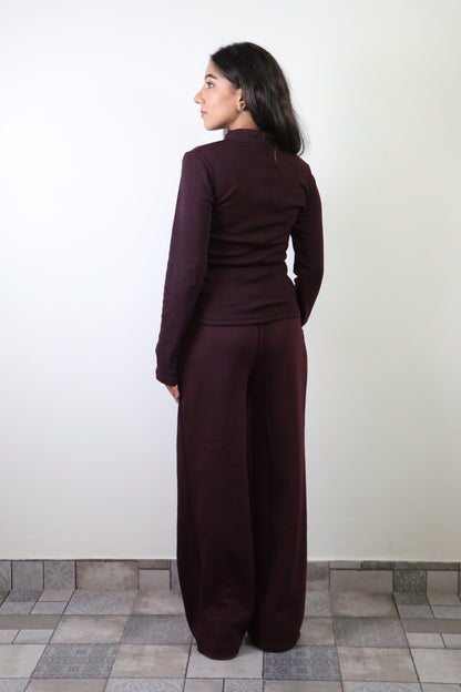 Burgundy Rib Full Sleeves Top ONLY