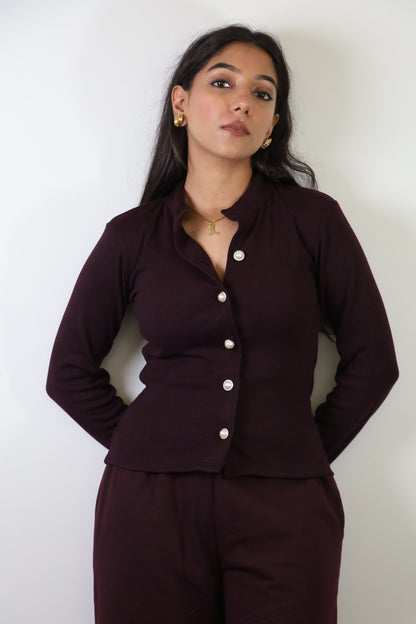 Burgundy Rib Full Sleeves Top ONLY