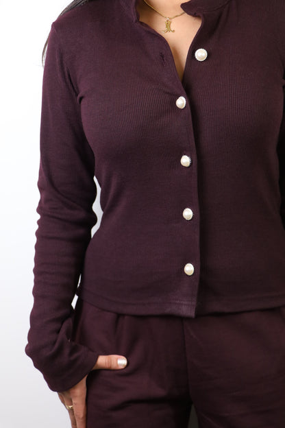 Burgundy Rib Full Sleeves Top ONLY