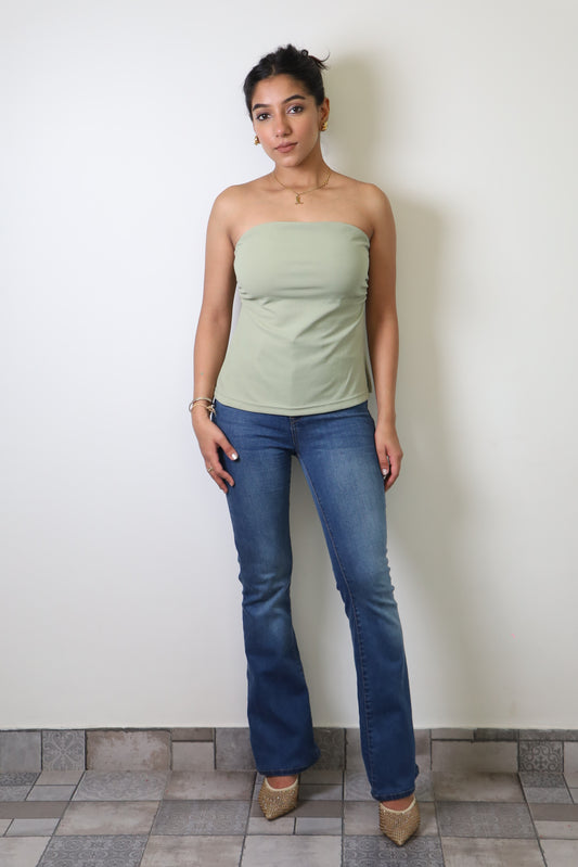 Sage Green Crepe Strapless Top