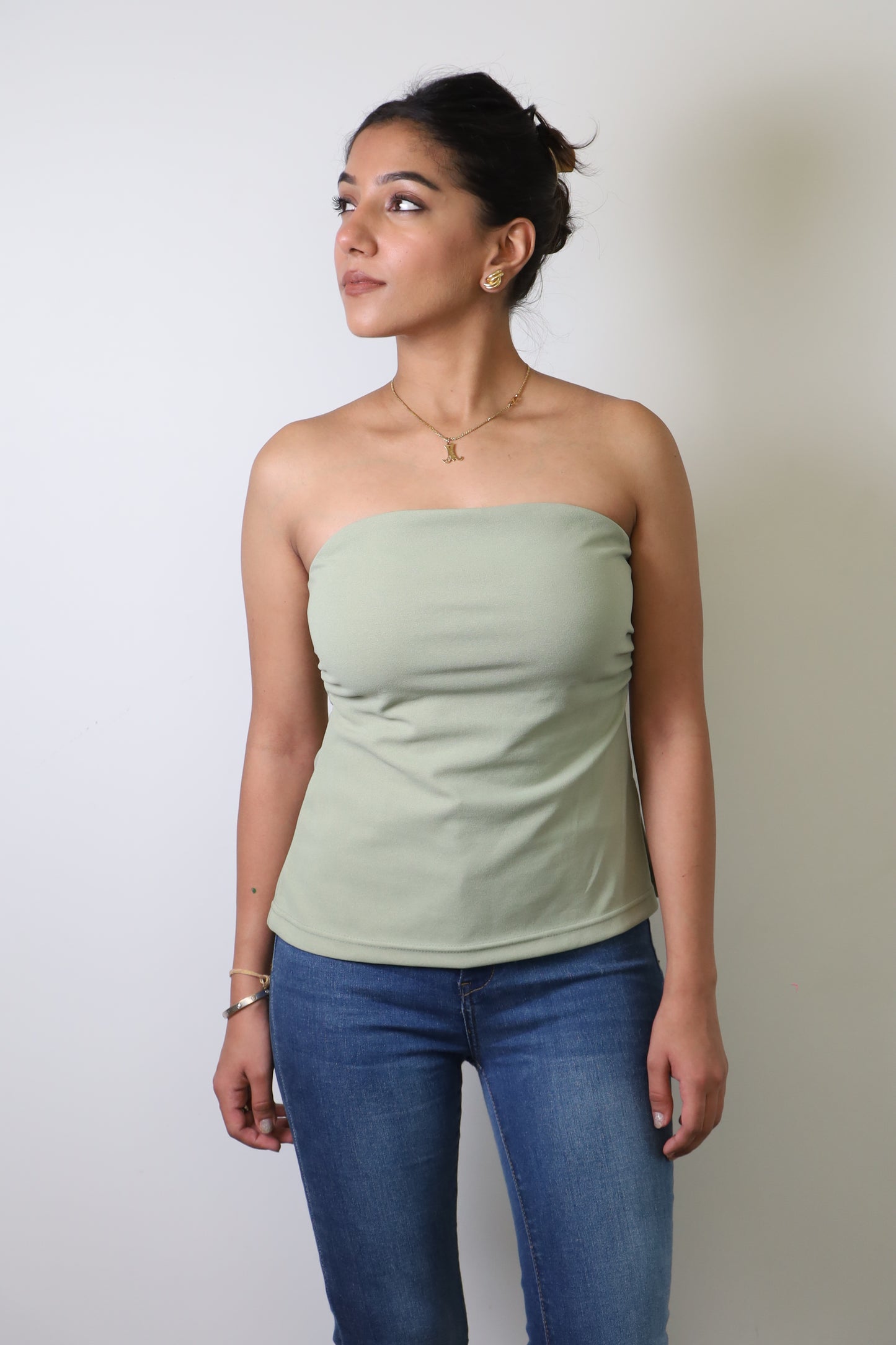 Sage Green Crepe Strapless Top