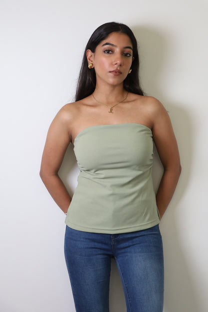 Sage Green Crepe Strapless Top