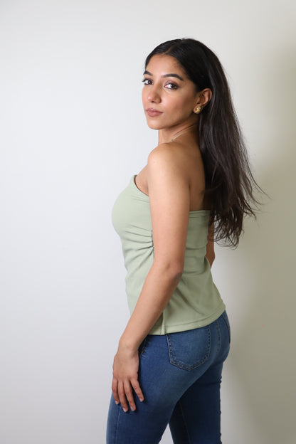 Sage Green Crepe Strapless Top