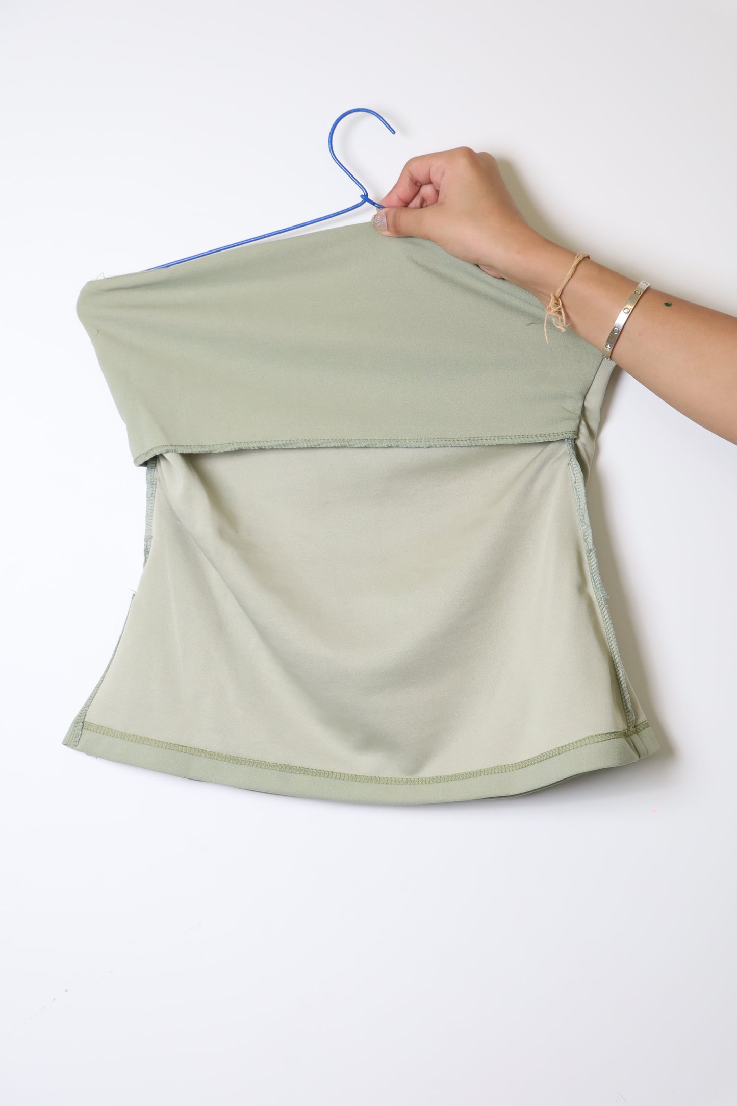 Sage Green Crepe Strapless Top