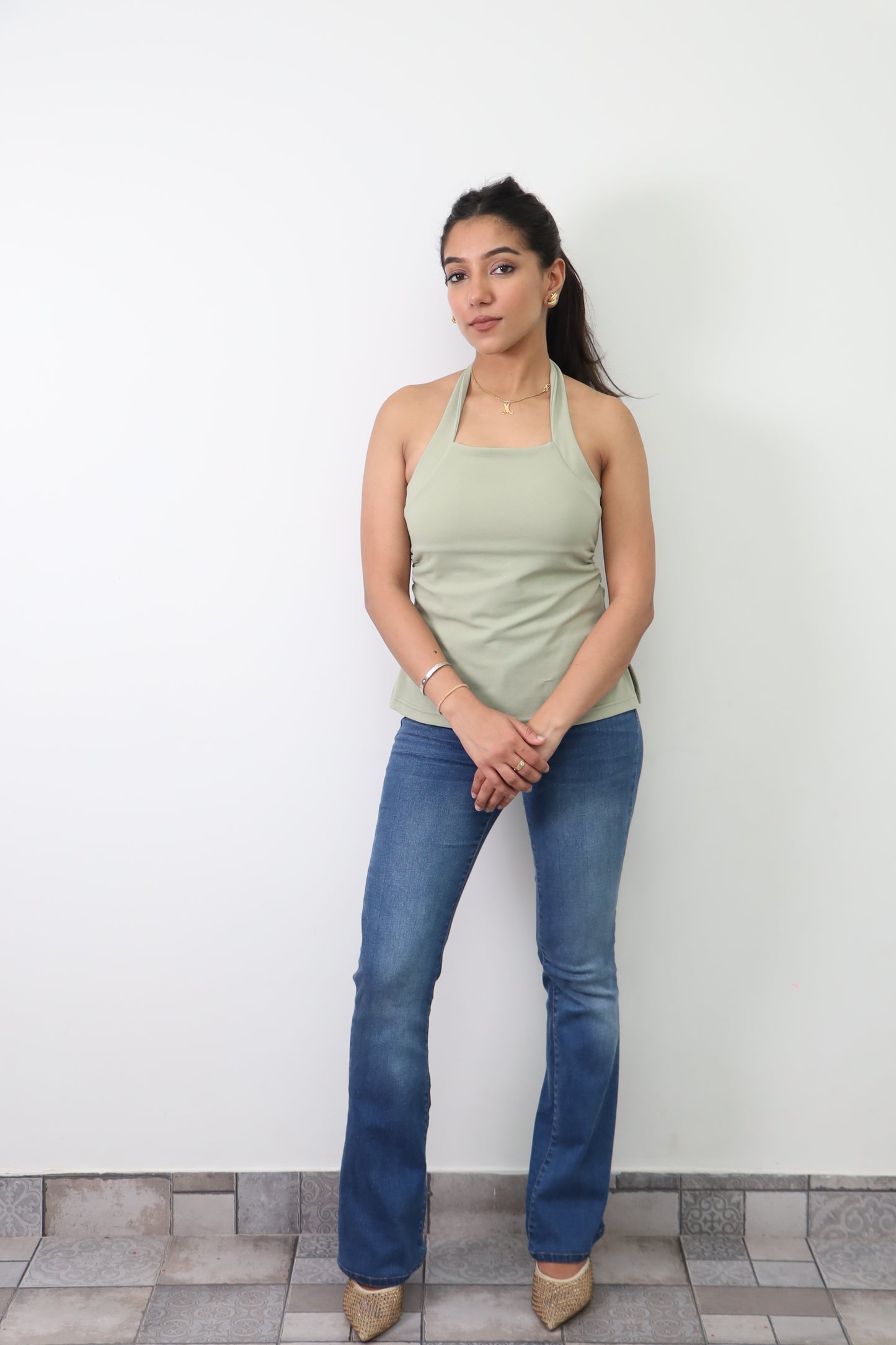 Sage Green Crepe Halter Top