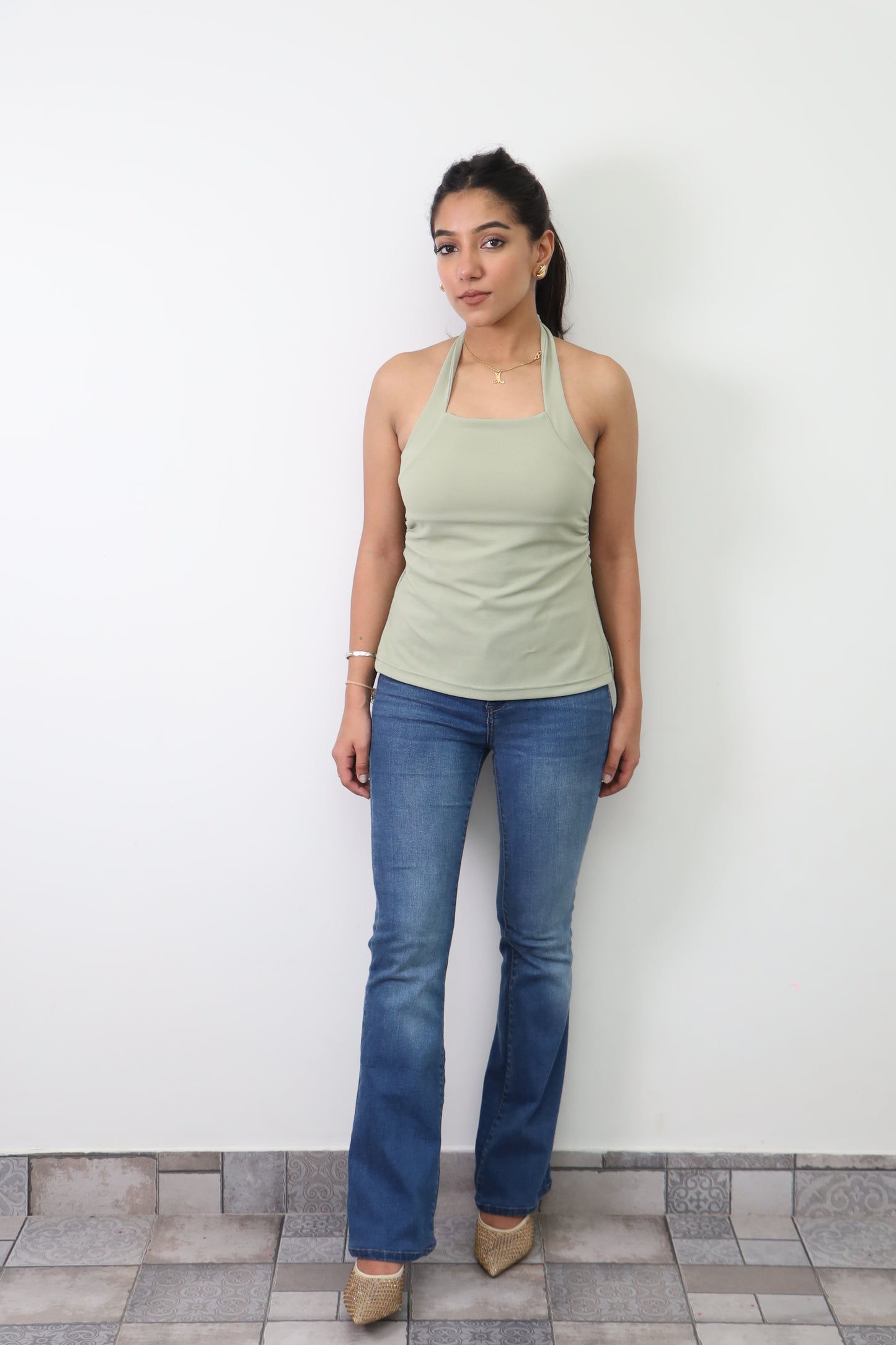 Sage Green Crepe Halter Top