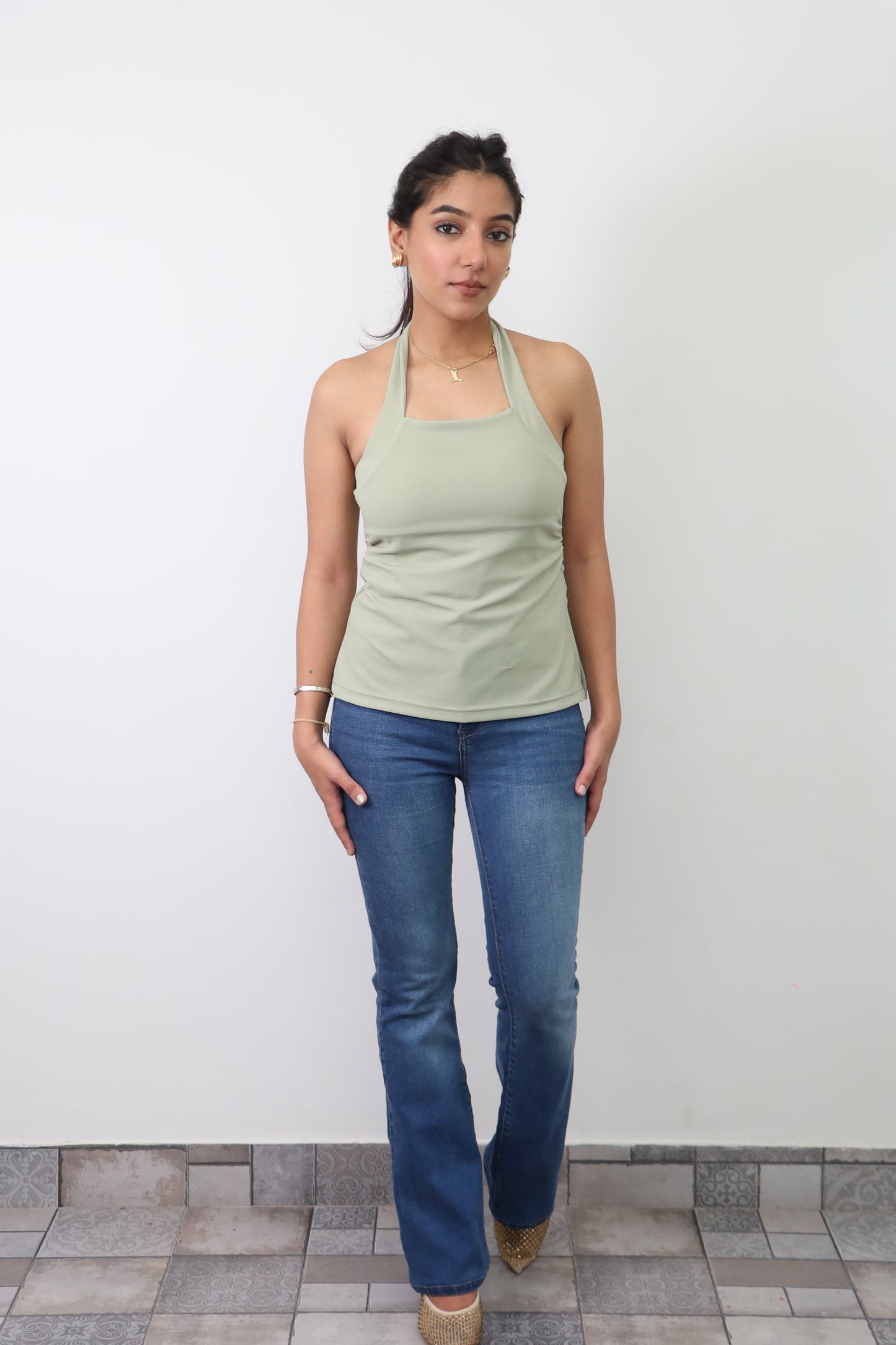 Sage Green Crepe Halter Top