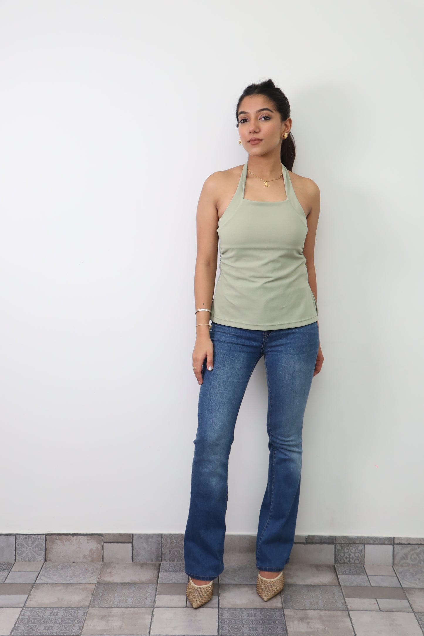 Sage Green Crepe Halter Top