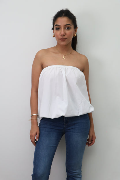 White Balloon Strapless Top