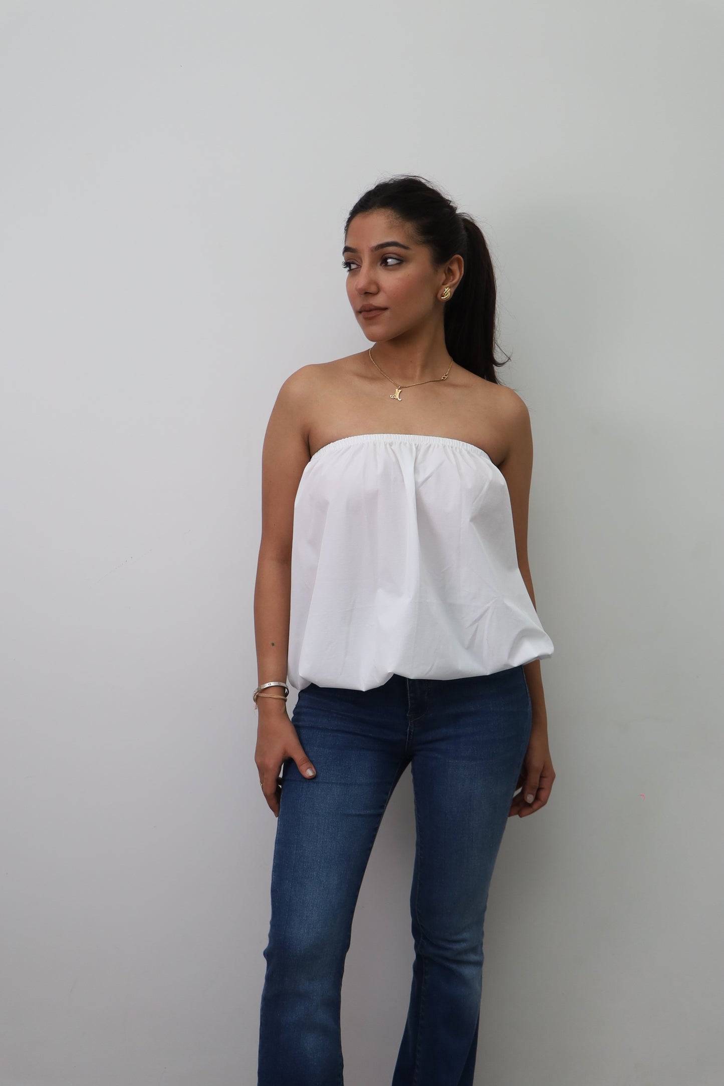 White Balloon Strapless Top