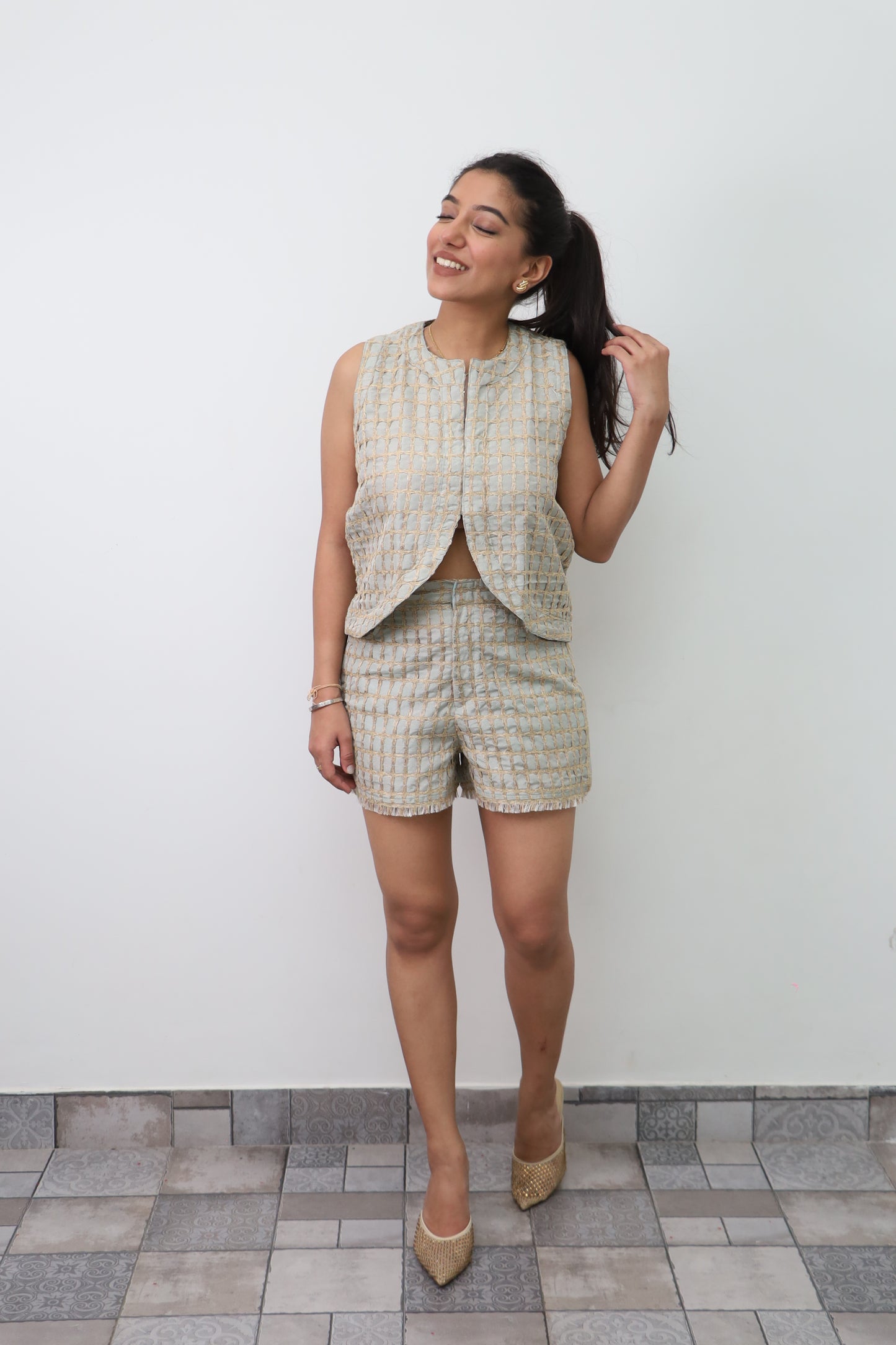 Cotton Embroidered Waistcoat & Shorts SET