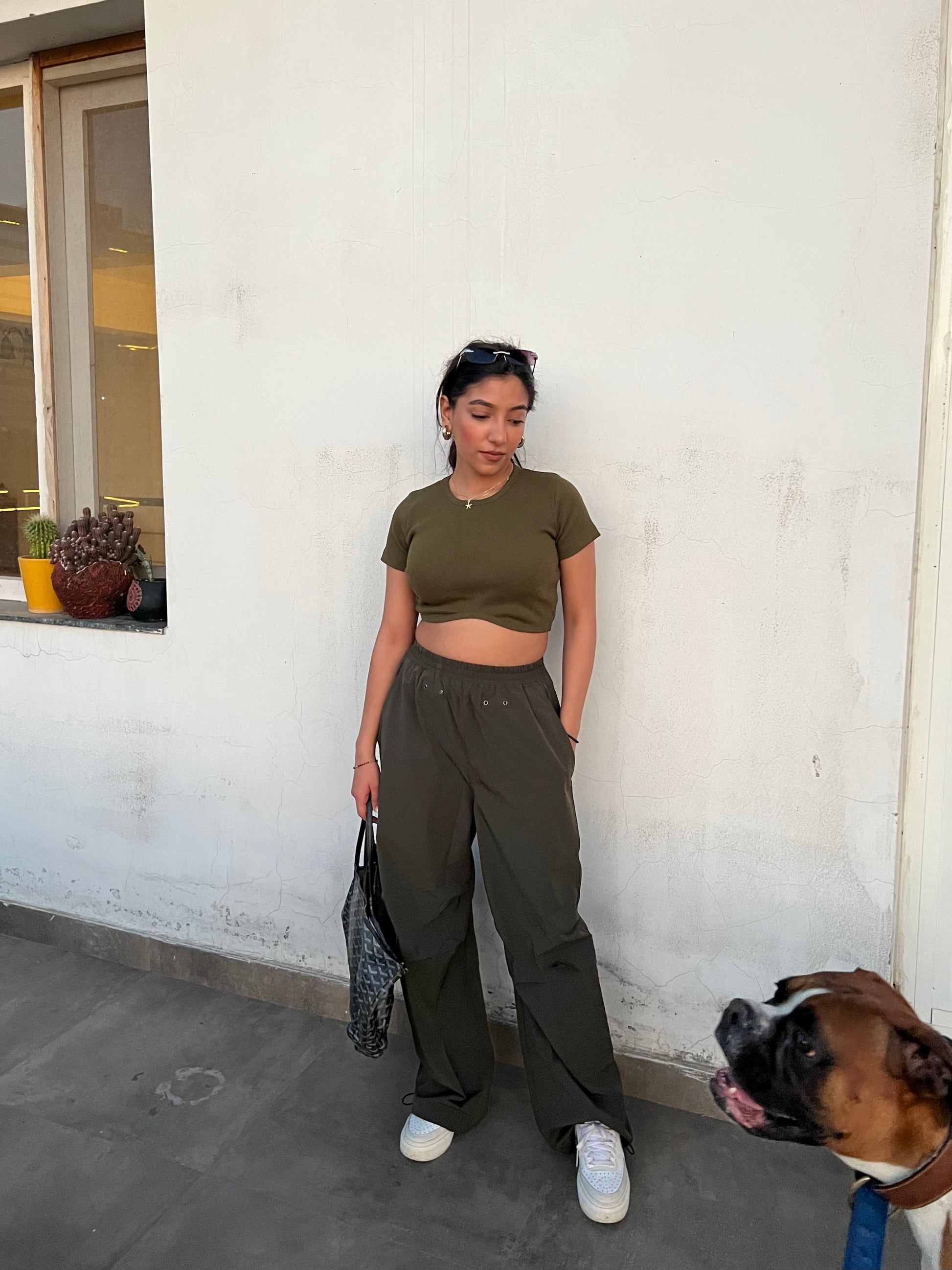 Olive Green Parachute Cargo Crop Co-ord